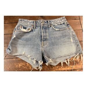 GRLFRND Helena Denim Shorts Womens Size 25 HighRise Distressed Cutoff Light Wash